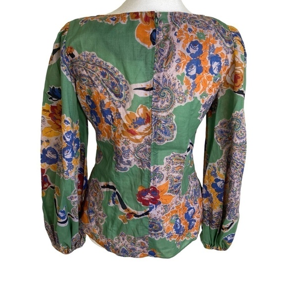 VTG ‘80s Albert Nipon Two Piece Set Blouse & Skirt Green Paisley Floral Size XS - Picture 6 of 16